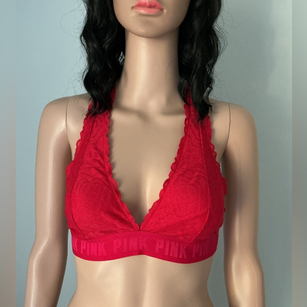PINK Victoria's Secret Vibrant Red Lace Bra no size